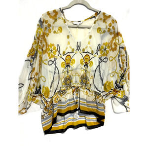 Cabi‎ Women's Sheer Floral Blouse top cover up Sail Away Sz S coastal comfort